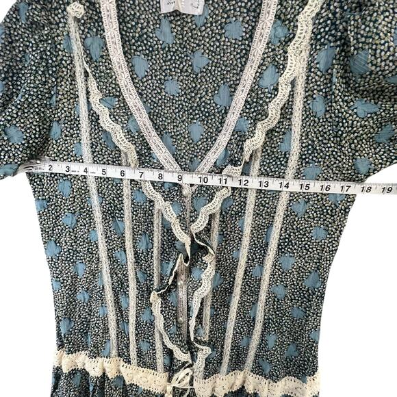 Y2K 213 Industry Dress M Green Floral Ruffled Lace Semi Sheer Boho Coquette - Picture 10 of 16